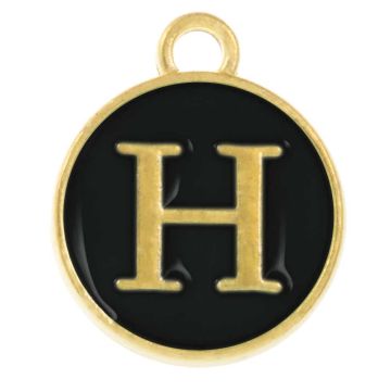 Initiaal Bedel Enamel Letter H (14 x 12 x 2 mm) Black (1 Stuk)
