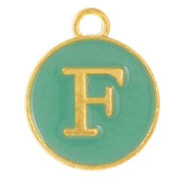 Initiaal Bedel Enamel Letter F (14 x 12 x 2 mm) Turquoise (1 Stuk)