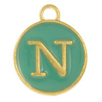 Initiaal Bedel Enamel Letter N (14 x 12 x 2 mm) Turquoise (1 Stuk)