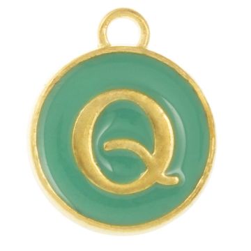 Initiaal Bedel Enamel Letter Q (14 x 12 x 2 mm) Turquoise (1 Stuk)