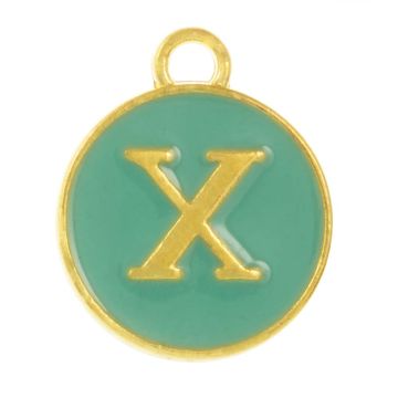 Initiaal Bedel Enamel Letter X (14 x 12 x 2 mm) Turquoise (1 Stuk)