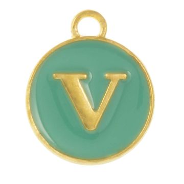 Initiaal Bedel Enamel Letter V (14 x 12 x 2 mm) Turquoise (1 Stuk)