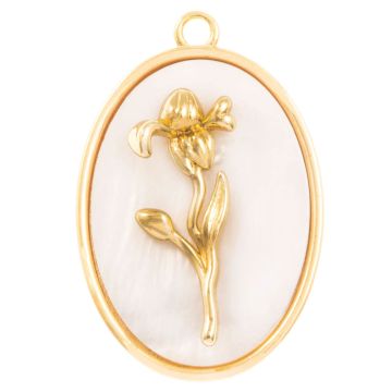 Birthflower Hanger (Februari / Iris) Parelmoer - 18K Gold Plated (27 x 18 mm) 1 stuk