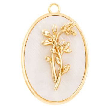 Birthflower Hanger (December / Hulst) Parelmoer - 18K Gold Plated (27 x 18 mm) 1 stuk