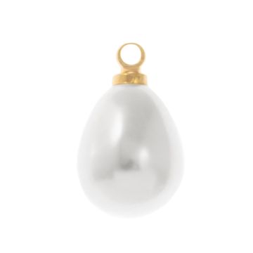 Resin Bedel Parel Druppel (13 x 8 mm) White-Goud (10 stuks)