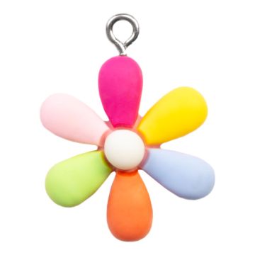 Resin Bedel Bloem (25 x 21.5 x 6 mm) Multi Color-Antiek Zilver (2 stuks)