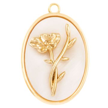 Birthflower Hanger (Augustus / Klaproos) Parelmoer - 18K Gold Plated (27 x 18 mm) 1 stuk