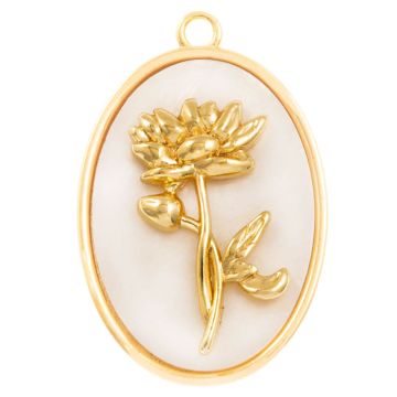 Birthflower Hanger (Januari / Anjer) Parelmoer - 18K Gold Plated (27 x 18 mm) 1 stuk