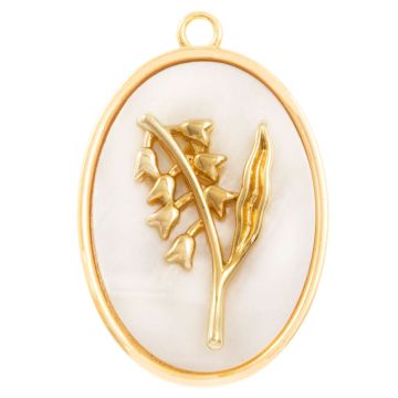 Birthflower Hanger (Mei / Lelietje-van-dalen) Parelmoer - 18K Gold Plated (27 x 18 mm) 1 stuk