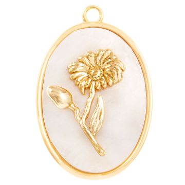 Birthflower Hanger (April / Madeliefje) Parelmoer - 18K Gold Plated (27 x 18 mm) 1 stuk