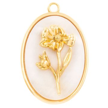 Birthflower Hanger (Oktober / Goudsbloem) Parelmoer - 18K Gold Plated (27 x 18 mm) 1 stuk