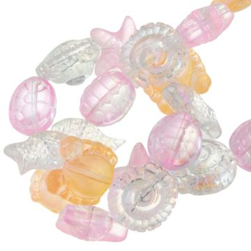 Glaskralen Oceaan (12 - 15 x 8 - 15 x 5 - 9 mm) Mix Color Crystal Pink (25 stuks)