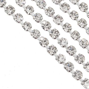 Rhinestone Ketting (2.3 mm) Zilver - Crystal (2 Meter)