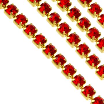 Rhinestone Ketting (2 mm) Goud - Light Siam (2 Meter)