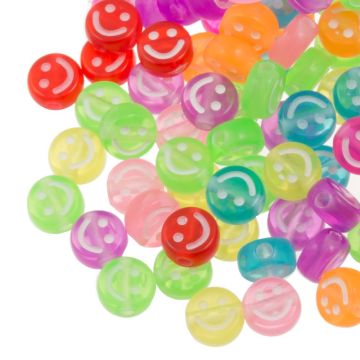 Acryl Smiley Kralen (10 x 5 mm) Mix Color-White (100 stuks)