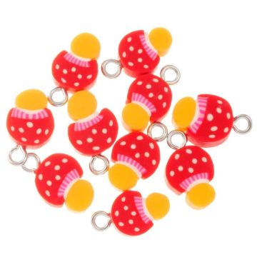 Bedel Polymeer Paddenstoel (15.5 X 9 X 4.5 mm) Red / Yellow - Antiek Zilver (10 Stuks)