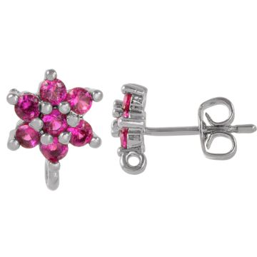 Oorstekers Zirkonia met Sluiting (9 x 6 mm) Cerise-Zilver (2 Stuks)