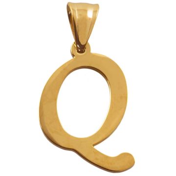 Stainless Steel Initiaal Hanger Q (37 x 23 x 2 mm) Goud (1 Stuk)