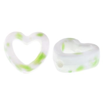 Keramiek Kralen Hartje (12 x 13.5 x 5.5 mm) White - Green Spotted (3 Stuks)