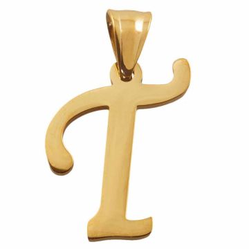 Stainless Steel Initiaal Hanger T (33 x 22 x 2 mm) Goud (1 Stuk)