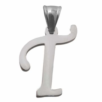 Stainless Steel Initiaal Hanger T (33 x 22 x 2 mm) Antiek Zilver (1 Stuk)