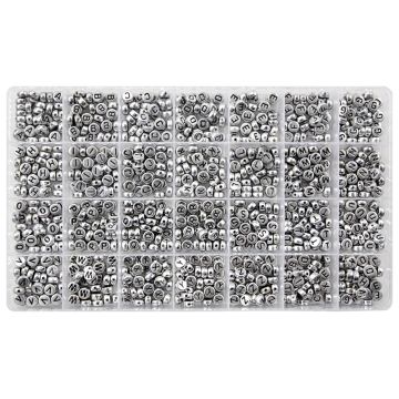 Kralendoos XL - A/Z Letterkralen (7 x 3.5 mm) Silver-Black (35 kralen per letter) 
