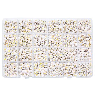 Kralendoos XL - A/Z Letterkralen (7 x 3.5 mm) White-Gold (72 kralen per letter)