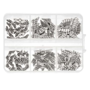 Set - Tibetaanse Metalen Kralen Engel Vleugels (14 - 24 mm) Antiek Zilver (60 Stuks)
