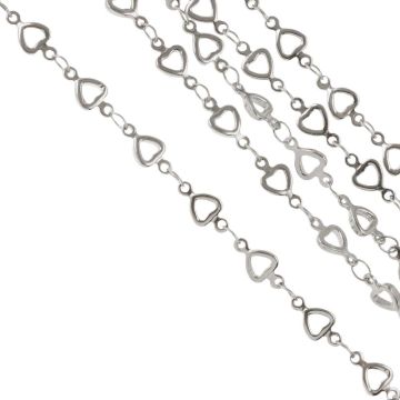Stainless Steel Schakelketting Hartje (10 x 5 mm) Antiek Zilver (1 Meter)