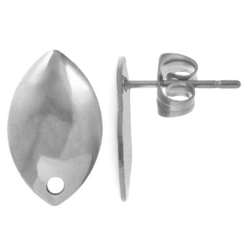 Stainless Steel Oorstekers met Sluiting (14.5 x 9 mm) Antiek Zilver (4 Stuks)