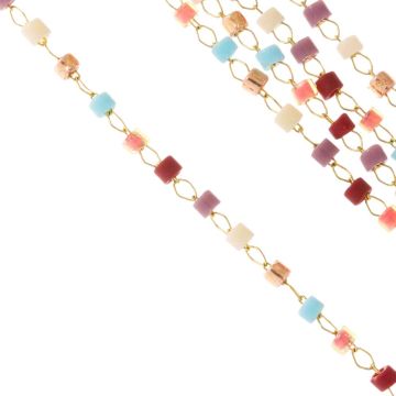 Stainless Steel Schakelketting met Rocailles (1.7 mm) Red Mix (1 Meter)