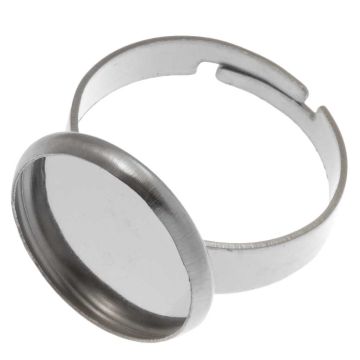Stainless Steel Verstelbare Ring (14 mm) Antiek Zilver (5 Stuks)