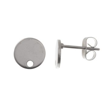 Stainless Steel Oorstekers Plat Rond met Sluiting (8 x 1 mm) Antiek Zilver (4 Stuks)