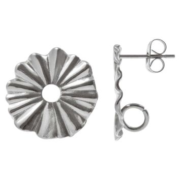 Stainless Steel Oorstekers met Sluiting (19 x 18 mm) Antiek Zilver (4 Stuks)