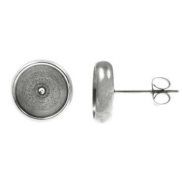 Stainless Steel Oorstekers / Setting met Sluiting (12 mm) Antiek Zilver (4 Stuks)