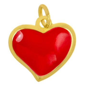 Bedel Enamel Hartje (13.5 x 14 x 4 mm) Red - 18K Gold Plated (2 Stuks)