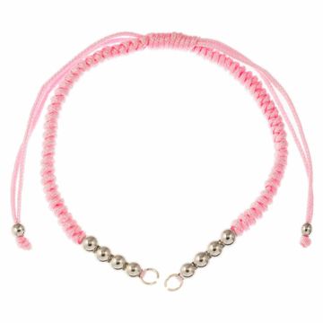 DIY Armband - Gevlochten Nylon Koord met Metalen Kralen Verstelbaar (26 cm) Pink - Antiek Zilver (1 Stuk)