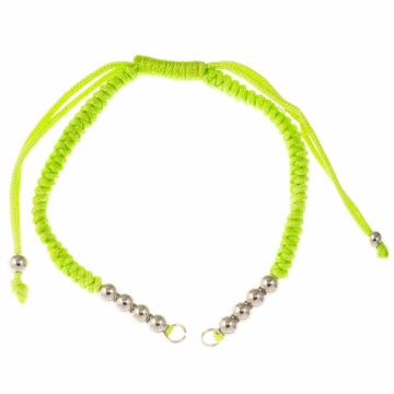 DIY Armband - Gevlochten Nylon Koord met Metalen Kralen Verstelbaar (26 cm) Lime Green - Antiek Zilver (1 Stuk)
