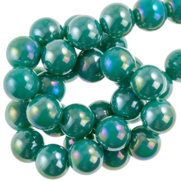 Glaskralen Electroplated (10 mm) Teal Green AB (39 Stuks)