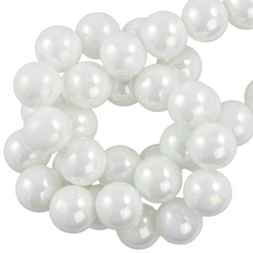 Glaskralen Electroplated (10 mm) Pearl White AB (39 Stuks)