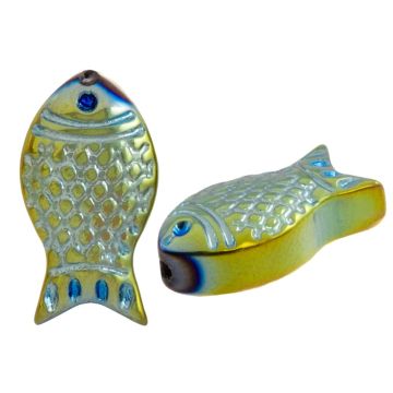 Glaskralen Electroplated Vis (15 x 8 x 5 mm) Green Blue (5 Stuks)