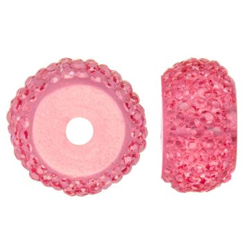 Resin Kralen Rondell Rhinestone Look (12 x 7 mm) Pink Punch (10 stuks)