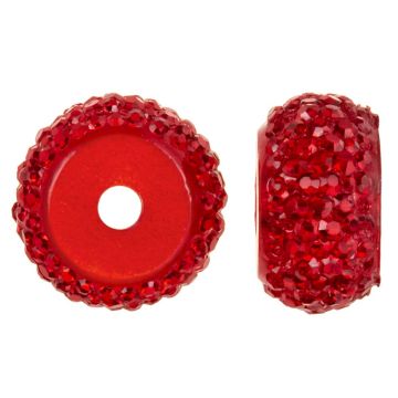 Resin Kralen Rondell Rhinestone Look (12 x 7 mm) Classic Red (10 stuks)
