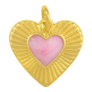 Bedel Enamel Hartje (13 x 13.5 x 2 mm) Baby Pink - 18K Gold Plated (1 Stuk)