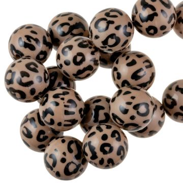 Acryl Kralen Opaque Luipaard Print (15 mm) Nude Brown (25 stuks)