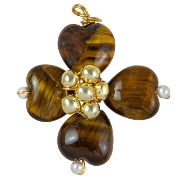 Tijgeroog Hanger Wire Wrapped Klavertje (29 x 27 x 10 mm) 1 stuk  