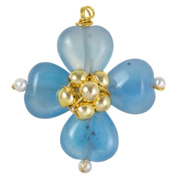 Aquamarijn Hanger Wire Wrapped Klavertje (29 x 27 x 10 mm) 1 stuk  