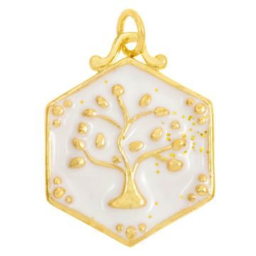 Hanger Enamel Tree of Life (22.5 x 17.5 x 2.5 mm) White (1 Stuk)