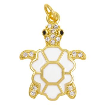Hanger Enamel Schildpad (22.5 x 17 x 3 mm) White -18K Gold Plated (1 stuk)