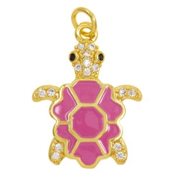 Hanger Enamel Schildpad (22.5 x 17 x 3 mm) Pink -18K Gold Plated (1 stuk)